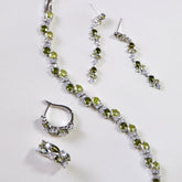 Misty Forest · Green Abyss Collection – Vintage Olive Green Zircon Jewelry (Bracelet & Earrings, Dainty Nature-Inspired Design)